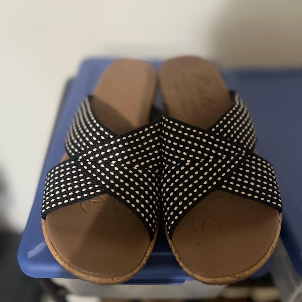 SOLD Black and White Sandals with Crisscross Straps